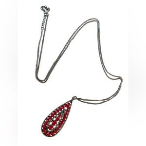 #642 Long Necklace with Red Teardrop Pendant Western Boho